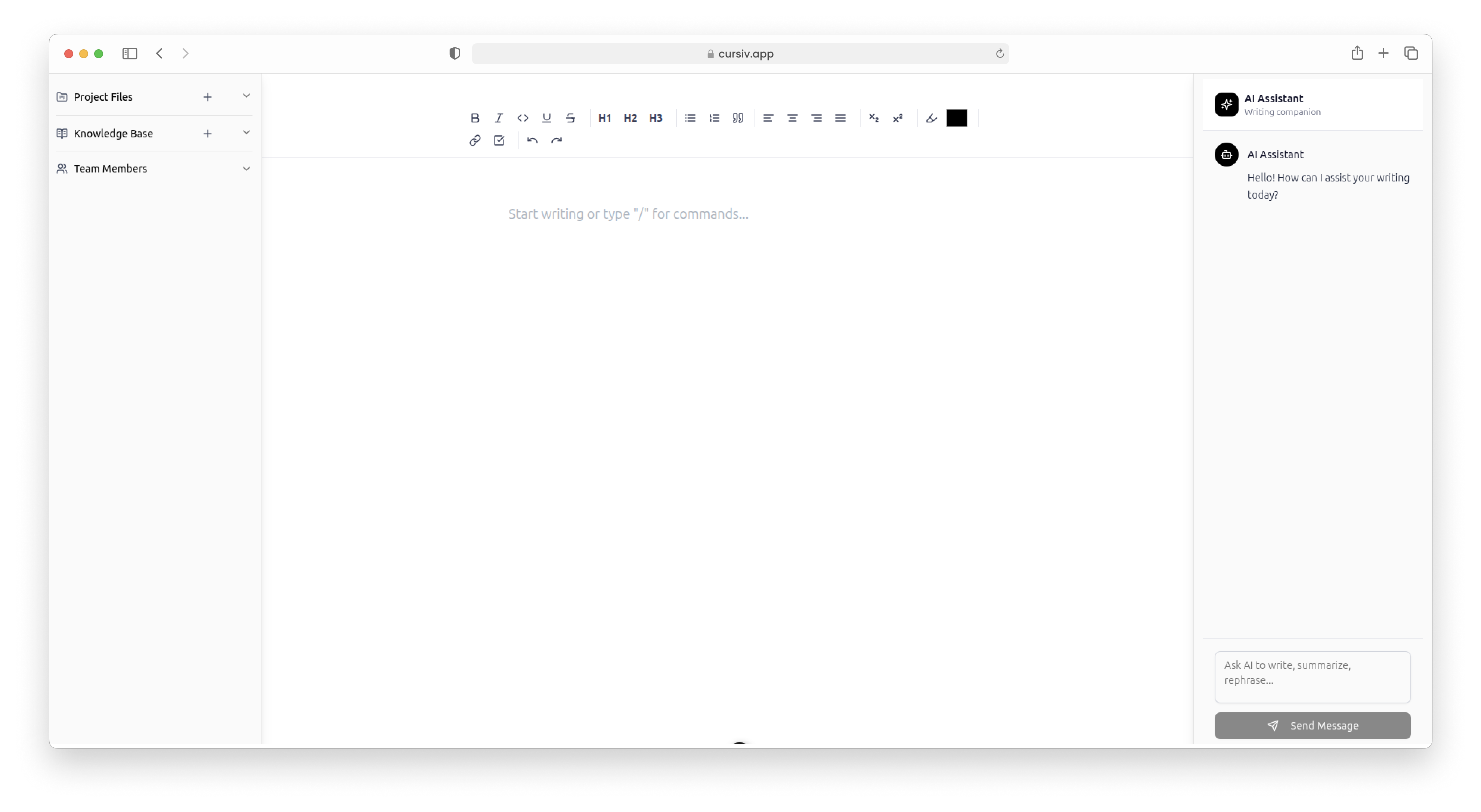 Cursiv AI writing tool interface screenshot